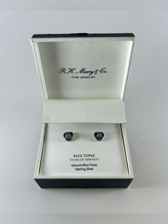 Macy's Other - R. H. Macy’s Sterling Silver Blue Topaz Heart Stud Earrings
